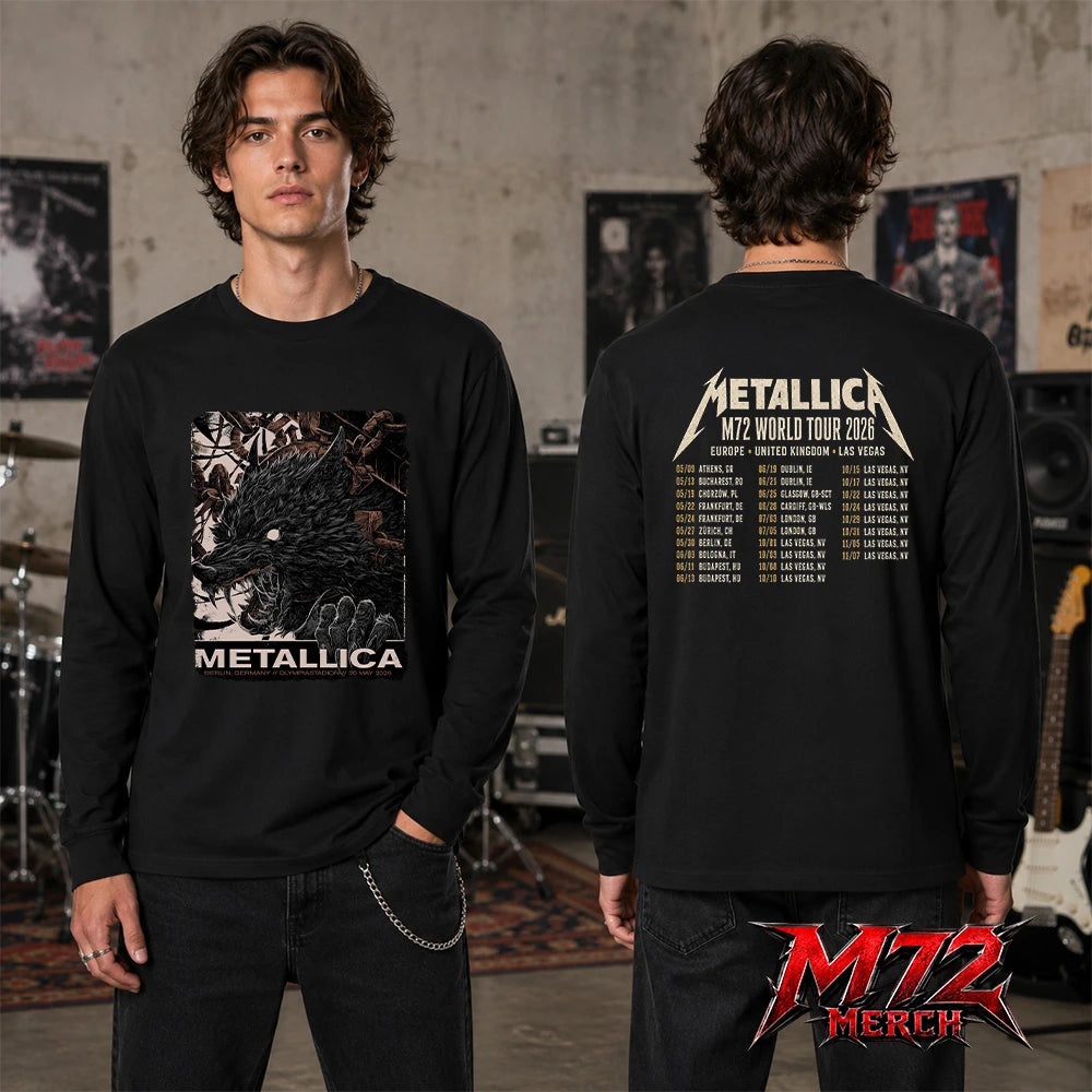 Metallica M72 World Tour May 30 2026 At Olympiastadion Berlin Germany Wolf Eclipse Artwork Two Sided Long Sleeve