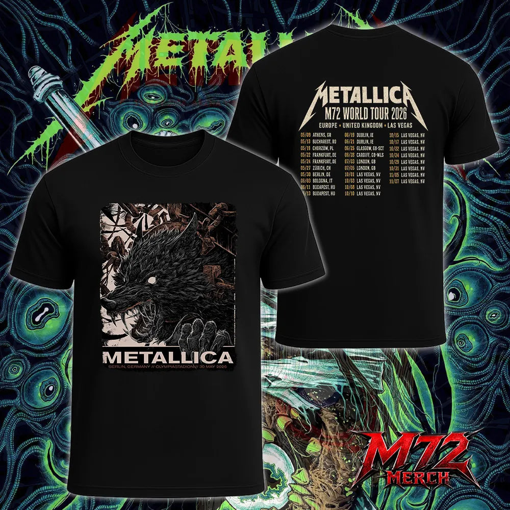 Metallica M72 World Tour May 30 2026 At Olympiastadion Berlin Germany Wolf Eclipse Artwork Two Sided T-Shirt
