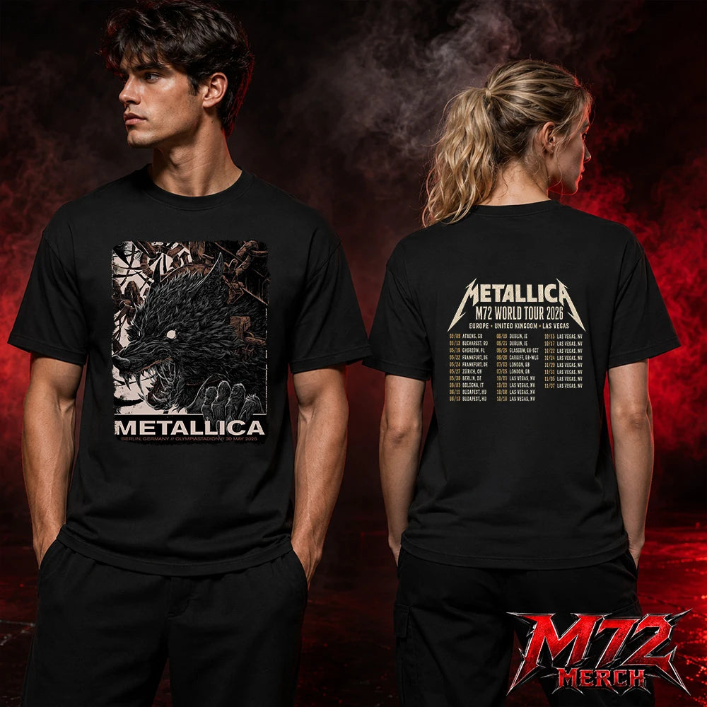 Metallica M72 World Tour May 30 2026 At Olympiastadion Berlin Germany Wolf Eclipse Artwork Two Sided T-Shirt