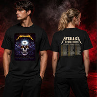 Metallica M72 World Tour May 31 2025 Bank of America Stadium Charlotte North Carolina United States 2 side T-shirt by N.C. Winters featuring a glowing skull with radiant third eye, golden eyes, mystical ornamental details and M72 tour back print.