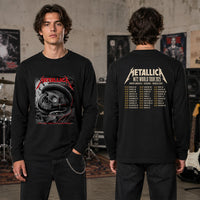 Metallica M72 World Tour May 3 2025 Nissan Stadium Nashville Tennessee United States 2 side T-shirt by Maxx242 featuring a black serpent coiled around a weathered skull, graveyard silhouettes and M72 tour back print.