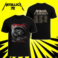 Metallica M72 World Tour May 3 2025 Nissan Stadium Nashville Tennessee United States 2 side T-shirt by Maxx242 featuring a black serpent coiled around a weathered skull, graveyard silhouettes and M72 tour back print.