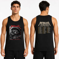 Metallica M72 World Tour May 3 2025 Nissan Stadium Nashville Tennessee United States 2 side T-shirt by Maxx242 featuring a black serpent coiled around a weathered skull, graveyard silhouettes and M72 tour back print.