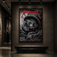 Metallica M72 World Tour May 3 2025 Nissan Stadium Nashville Tennessee United States poster canvas featuring a black serpent coiled around a weathered skull, graveyard silhouettes and Nashville event text.