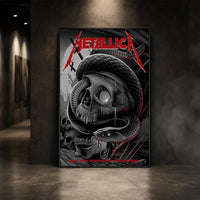 Metallica M72 World Tour May 3 2025 Nissan Stadium Nashville Tennessee United States poster canvas featuring a black serpent coiled around a weathered skull, graveyard silhouettes and Nashville event text.