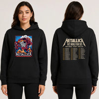 Metallica M72 World Tour May 7 2025 Lane Stadium Blacksburg Virginia United States 2 side T-shirt by Moe Dime featuring a charging bird mascot creature with a skeleton chest, sharp talons, stadium backdrop and M72 tour back print.