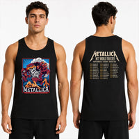 Metallica M72 World Tour May 7 2025 Lane Stadium Blacksburg Virginia United States 2 side T-shirt by Moe Dime featuring a charging bird mascot creature with a skeleton chest, sharp talons, stadium backdrop and M72 tour back print.