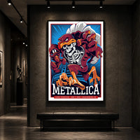 Metallica M72 World Tour May 7 2025 Lane Stadium Blacksburg Virginia United States poster canvas by Moe Dime featuring a charging bird mascot creature with a skeleton chest, sharp talons, stadium backdrop and Blacksburg event text.