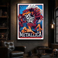 Metallica M72 World Tour May 7 2025 Lane Stadium Blacksburg Virginia United States poster canvas by Moe Dime featuring a charging bird mascot creature with a skeleton chest, sharp talons, stadium backdrop and Blacksburg event text.