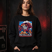 Metallica M72 World Tour May 7 2025 Lane Stadium Blacksburg Virginia United States T-shirt by Moe Dime featuring a charging bird mascot creature with a skeleton chest, sharp talons, stadium backdrop and Blacksburg event text.