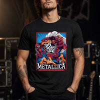 Metallica M72 World Tour May 7 2025 Lane Stadium Blacksburg Virginia United States T-shirt by Moe Dime featuring a charging bird mascot creature with a skeleton chest, sharp talons, stadium backdrop and Blacksburg event text.