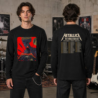 Metallica M72 World Tour May 9 2025 Historic Crew Stadium Columbus Ohio United States 2 side T-shirt by Vance Kelly featuring a crowned skeleton, black raven, arrows, thorny roots, gold medallion and M72 tour back print.