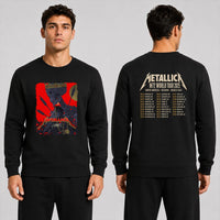 Metallica M72 World Tour May 9 2025 Historic Crew Stadium Columbus Ohio United States 2 side T-shirt by Vance Kelly featuring a crowned skeleton, black raven, arrows, thorny roots, gold medallion and M72 tour back print.