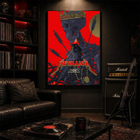 Metallica M72 World Tour May 9 2025 Historic Crew Stadium Columbus Ohio United States poster canvas by Vance Kelly featuring a crowned skeleton, black raven, arrows, thorny roots and Columbus event text.
