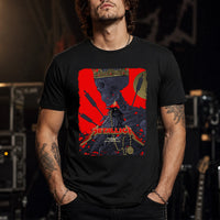 Metallica M72 World Tour May 9 2025 Historic Crew Stadium Columbus Ohio United States T-shirt by Vance Kelly featuring a crowned skeleton, black raven, arrows, thorny roots, gold medallion and Columbus event text.