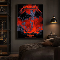 Metallica M72 World Tour November 12 2025 Suncorp Stadium Brisbane Australia poster canvas by Ken Taylor featuring a winged skeletal demon, flame details, wolf, red smoke, volcanic rocks, lava and Brisbane event text.