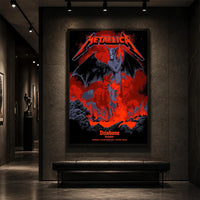 Metallica M72 World Tour November 12 2025 Suncorp Stadium Brisbane Australia poster canvas by Ken Taylor featuring a winged skeletal demon, flame details, wolf, red smoke, volcanic rocks, lava and Brisbane event text.