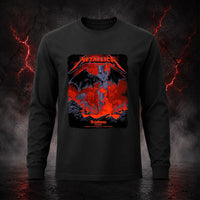 Metallica M72 World Tour November 12 2025 Suncorp Stadium Brisbane Australia T-shirt by Ken Taylor featuring a winged skeletal demon, flame details, wolf, red smoke, volcanic rocks, lava and Brisbane event text.