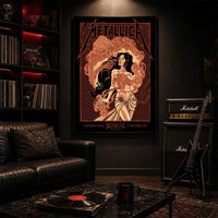 Metallica M72 World Tour November 12 2025 Suncorp Stadium Brisbane Australia poster canvas by Teniele Sadd featuring a gothic female figure, skeletal hand, ribcage detail, skull-like creature, ornate smoke forms and Brisbane event text.