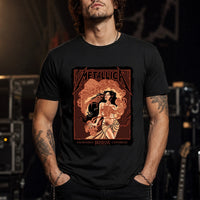 Metallica M72 World Tour November 12 2025 Suncorp Stadium Brisbane Australia T-shirt by Teniele Sadd featuring a gothic female figure, skeletal hand, ribcage detail, skull-like creature, ornate smoke forms and Brisbane event text.