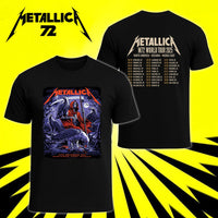Metallica M72 World Tour November 15 2025 Accor Stadium Sydney Australia 2 side T-shirt by Blair Sayer featuring a hooded skeletal reaper, birds of prey, full moon, lightning, twisted trees and Sydney event text.