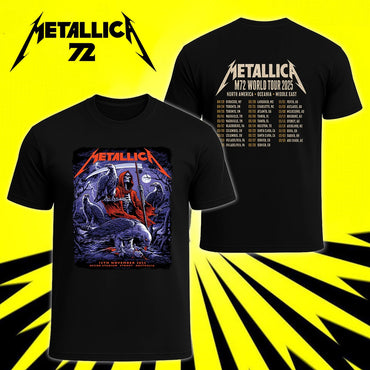Metallica M72 World Tour November 15 2025 Accor Stadium Sydney Australia 2 side T-shirt by Blair Sayer featuring a hooded skeletal reaper, birds of prey, full moon, lightning, twisted trees and Sydney event text.