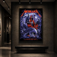 Metallica M72 World Tour November 15 2025 Accor Stadium Sydney Australia poster canvas by Blair Sayer featuring a hooded skeletal reaper, birds of prey, full moon, lightning, twisted trees and Sydney event text.