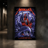 Metallica M72 World Tour November 15 2025 Accor Stadium Sydney Australia poster canvas by Blair Sayer featuring a hooded skeletal reaper, birds of prey, full moon, lightning, twisted trees and Sydney event text.