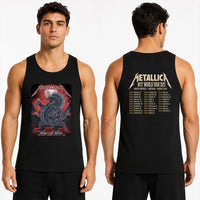 Metallica M72 World Tour November 19 2025 Eden Park Auckland New Zealand 2 side Tank top by Mr. Wolf featuring a taniwha raven creature, full moon, red storm clouds, lightning, mountains and Auckland event text.