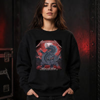 Metallica M72 World Tour November 19 2025 Eden Park Auckland New Zealand Sweatshirt by Mr. Wolf featuring a taniwha raven creature, full moon, red storm clouds, lightning, mountains and Auckland event text.