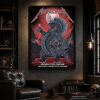 Metallica M72 World Tour November 19 2025 Eden Park Auckland New Zealand poster canvas by Mr. Wolf featuring a taniwha raven creature, full moon, red storm clouds, lightning, mountains and Auckland event text.