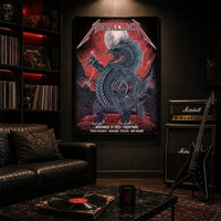 Metallica M72 World Tour November 19 2025 Eden Park Auckland New Zealand poster canvas by Mr. Wolf featuring a taniwha raven creature, full moon, red storm clouds, lightning, mountains and Auckland event text.
