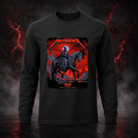 Metallica M72 World Tour November 1 2025 Optus Stadium Perth Australia T-shirt by Ken Taylor featuring a skeletal rider on a black horse, ghostly scythe rider, red smoke, skulls, rocks and Perth event text.