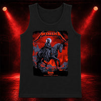 Metallica M72 World Tour November 1 2025 Optus Stadium Perth Australia T-shirt by Ken Taylor featuring a skeletal rider on a black horse, ghostly scythe rider, red smoke, skulls, rocks and Perth event text.