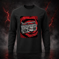 Metallica M72 World Tour November 5 2025 Adelaide Oval Adelaide Australia T-shirt by Glenn Smith featuring a skeletal boombox with skull details, bone handle, red black splatter background and Adelaide event text.