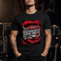 Metallica M72 World Tour November 5 2025 Adelaide Oval Adelaide Australia T-shirt by Glenn Smith featuring a skeletal boombox with skull details, bone handle, red black splatter background and Adelaide event text.