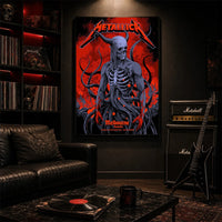 Metallica M72 World Tour November 8 2025 Marvel Stadium Melbourne Australia poster canvas by Ken Taylor featuring a horned skeletal figure, exposed ribcage, twisting tendrils, red smoke, infernal landscape and Melbourne event text.