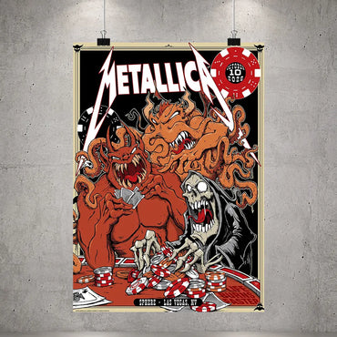 Metallica Sphere Las Vegas October 10 2026 poster canvas featuring a demon and grim reaper playing cards with poker chips.