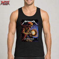 Metallica M72 World Tour October 15 2026 Sphere Las Vegas United States Tank top featuring a skeletal reaper holding a flaming crystal orb for Life Burns Faster Day 1 Week 3.