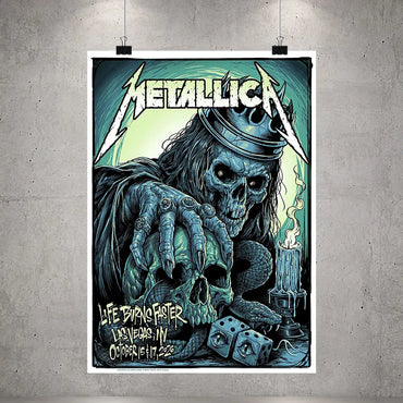 Metallica M72 World Tour October 15 and 17 2026 Sphere Las Vegas United States Poster Canvas by MAXX242 featuring a skeletal Fortune Reaper Skull, serpent, candle and dice.