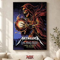 Metallica Life Burns Faster October 17 2026 Sphere Las Vegas United States Poster Canvas by Brandon Heart featuring a hooded skeletal reaper holding a flaming cracked orb.