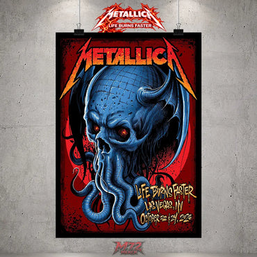 Metallica M72 World Tour Week 4 October 22 and 24 2026 Sphere Las Vegas United States Poster Canvas by MAXX242 featuring a blue devil squid skull with horns, tentacles and glowing red eyes.
