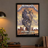 Metallica M72 World Tour Life Burns Faster Las Vegas United States Poster Canvas featuring a giant skull tornado above a desert graveyard with the Las Vegas skyline and Sphere in the background.